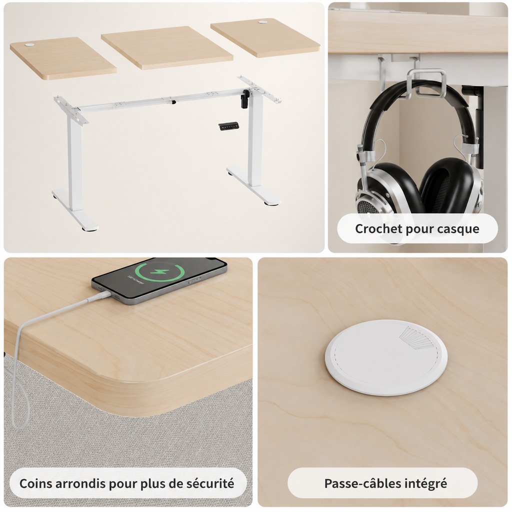 Bureau Assis-Debout Électrique avec ports USB